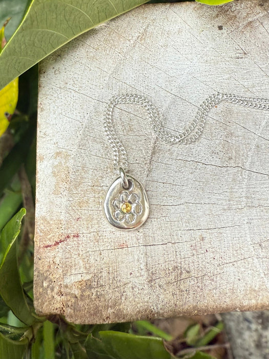 Flower Pendant with Yellow Sapphire - Sterling Silver Chain - Kathy Sayce Jewellery