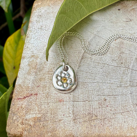 Flower Pendant with Yellow Sapphire - Sterling Silver Chain - Kathy Sayce Jewellery