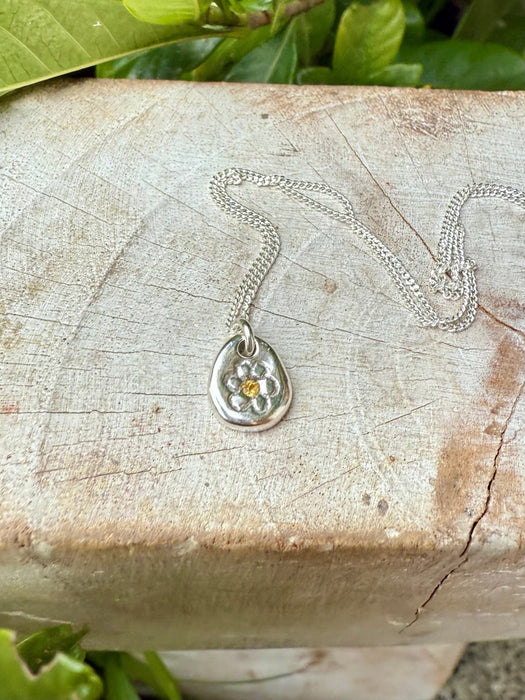 Flower Pendant with Yellow Sapphire - Sterling Silver Chain - Kathy Sayce Jewellery