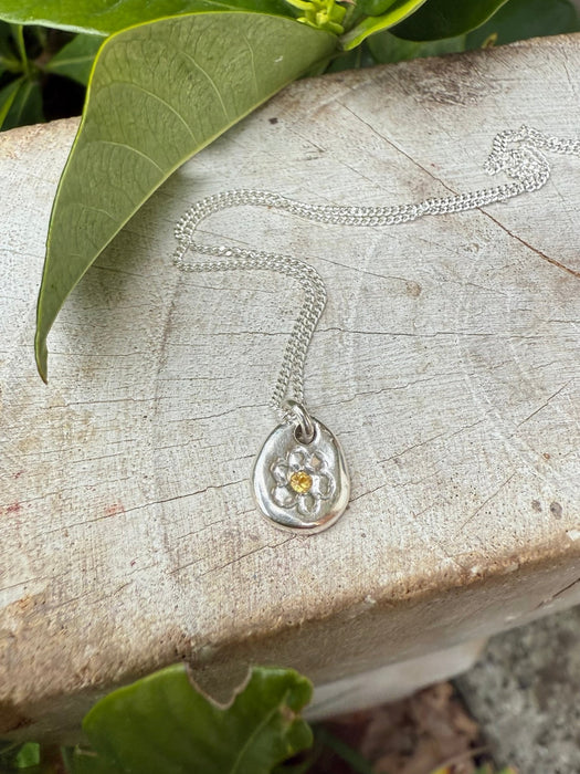 Flower Pendant with Yellow Sapphire - Sterling Silver Chain - Kathy Sayce Jewellery
