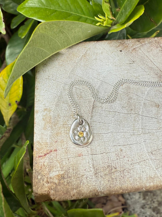 Flower Pendant with Yellow Sapphire - Sterling Silver Chain - Kathy Sayce Jewellery