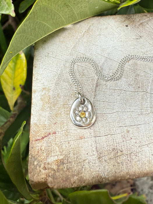 Flower Pendant with Yellow Sapphire - Sterling Silver Chain - Kathy Sayce Jewellery