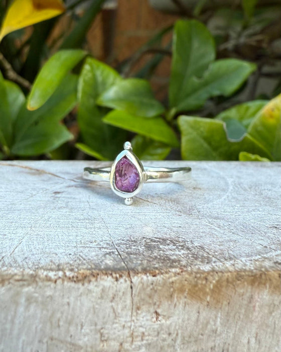 Garnet Petal Ring - Raw Rhodolite Garnet and Sterling Silver Ring - Kathy Sayce Jewellery