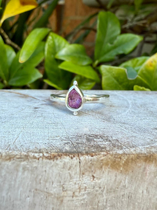 Garnet Petal Ring - Raw Rhodolite Garnet and Sterling Silver Ring - Kathy Sayce Jewellery