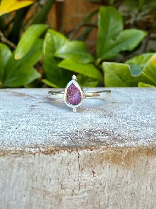 Garnet Petal Ring - Raw Rhodolite Garnet and Sterling Silver Ring - Kathy Sayce Jewellery