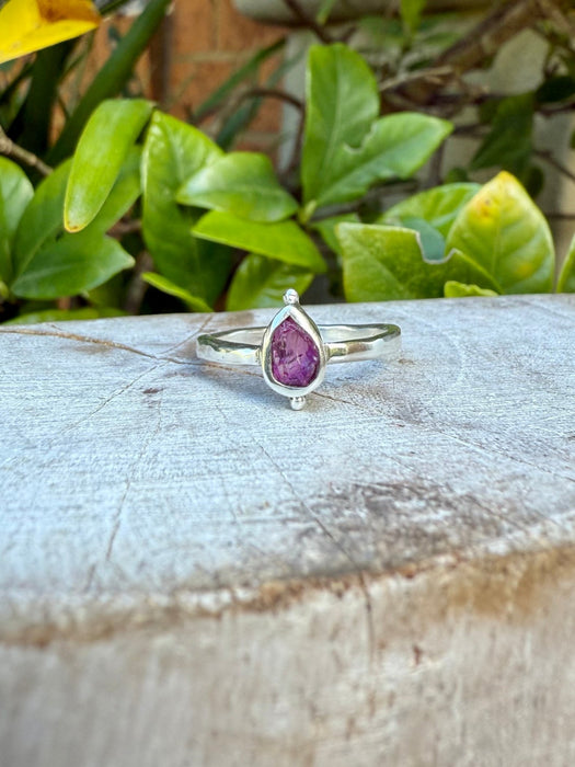 Garnet Petal Ring - Raw Rhodolite Garnet and Sterling Silver Ring - Kathy Sayce Jewellery