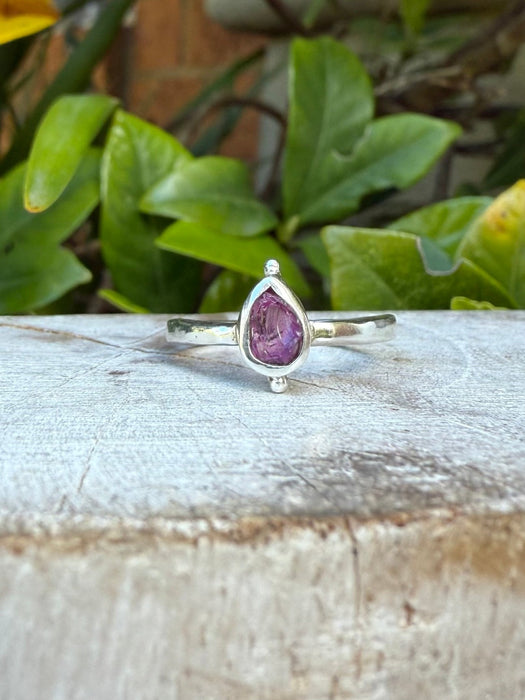 Garnet Petal Ring - Raw Rhodolite Garnet and Sterling Silver Ring - Kathy Sayce Jewellery
