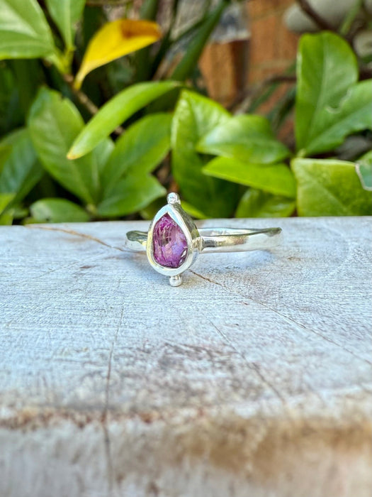 Garnet Petal Ring - Raw Rhodolite Garnet and Sterling Silver Ring - Kathy Sayce Jewellery
