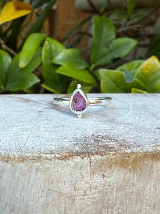 Garnet Petal Ring - Raw Rhodolite Garnet and Sterling Silver Ring - Kathy Sayce Jewellery