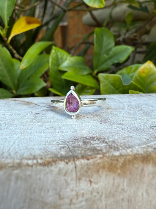 Garnet Petal Ring - Raw Rhodolite Garnet and Sterling Silver Ring - Kathy Sayce Jewellery