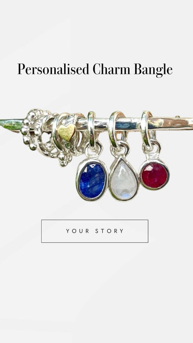 Gemstone Hearts and Angel Wing Charm Bangle – Personalised Sterling Silver Bracelet – Made to Order - Kathy Sayce Jewellery