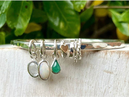 Gemstone Hearts and Angel Wing Charm Bangle – Personalised Sterling Silver Bracelet – Made to Order - Kathy Sayce Jewellery