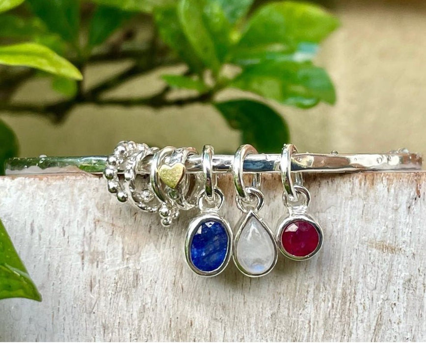 Gemstone Hearts and Angel Wing Charm Bangle – Personalised Sterling Silver Bracelet – Made to Order - Kathy Sayce Jewellery