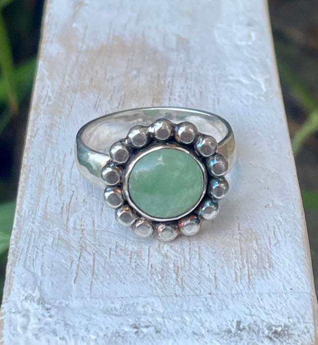 Green Aventurine Flower Ring - US size 9 1/4 - Kathy Sayce Jewellery