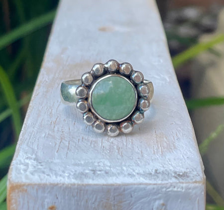 Green Aventurine Flower Ring - US size 9 1/4 - Kathy Sayce Jewellery