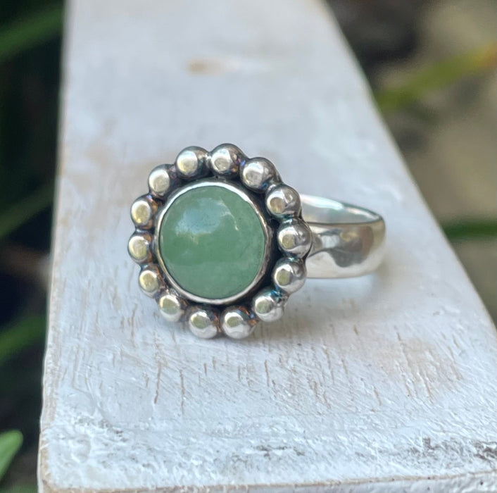 Green Aventurine Flower Ring - US size 9 1/4 - Kathy Sayce Jewellery