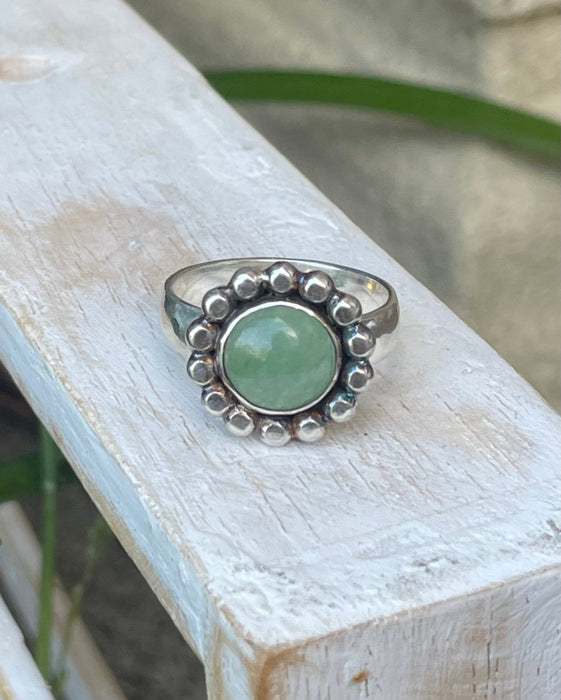Green Aventurine Flower Ring - US size 9 1/4 - Kathy Sayce Jewellery