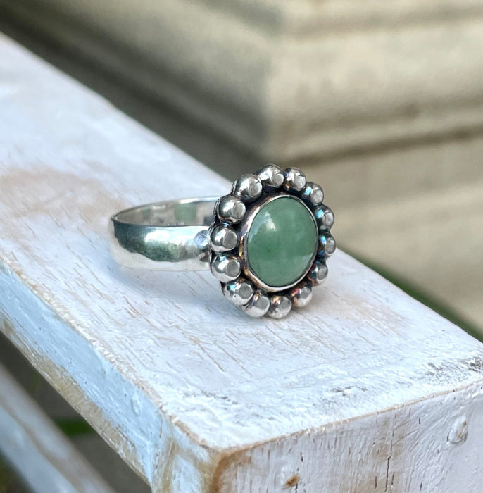 Green Aventurine Flower Ring - US size 9 1/4 - Kathy Sayce Jewellery