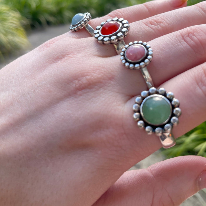 Green Aventurine Flower Ring - US size 9 1/4 - Kathy Sayce Jewellery