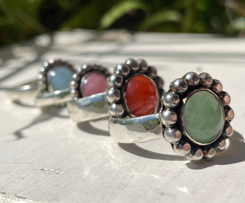 Green Aventurine Flower Ring - US size 9 1/4 - Kathy Sayce Jewellery