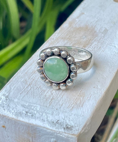 Green Aventurine Flower Ring - US size 9 1/4 - Kathy Sayce Jewellery