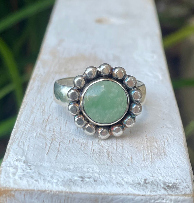 Green Aventurine Flower Ring - US size 9 1/4 - Kathy Sayce Jewellery