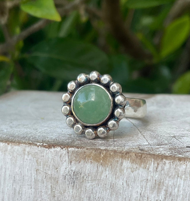Green Aventurine Flower Ring - US size 9 1/4 - Kathy Sayce Jewellery