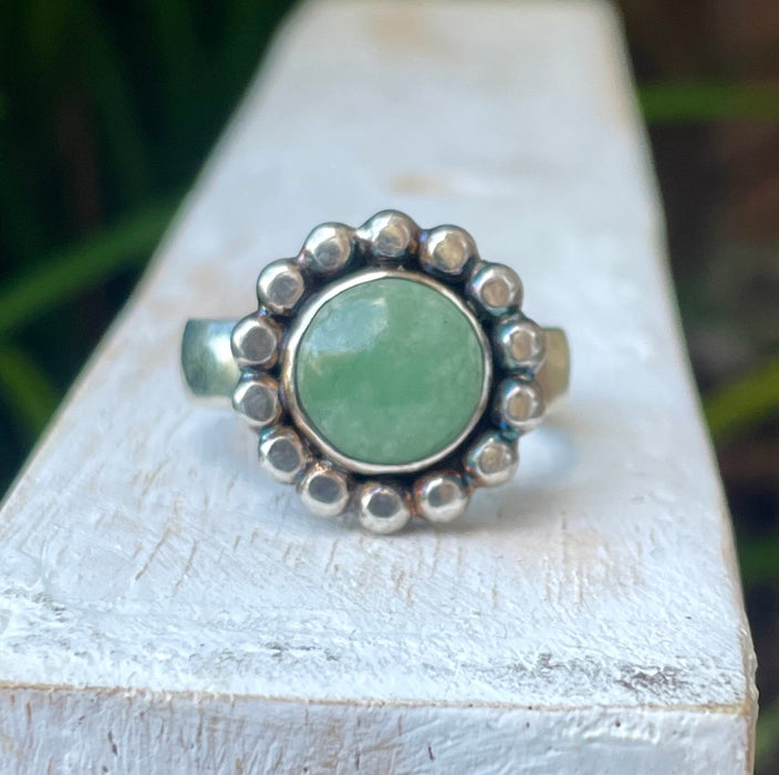 Green Aventurine Flower Ring - US size 9 1/4 - Kathy Sayce Jewellery