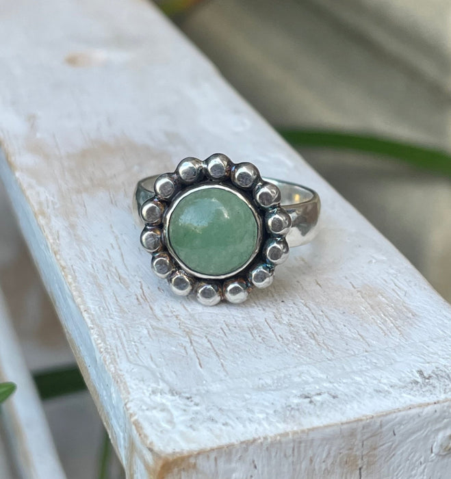 Green Aventurine Flower Ring - US size 9 1/4 - Kathy Sayce Jewellery