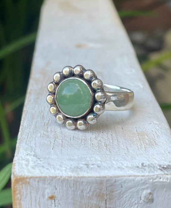 Green Aventurine Flower Ring - US size 9 1/4 - Kathy Sayce Jewellery