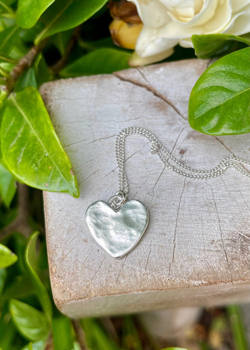 Hammered Sterling Silver Heart Necklace – Textured Pendant on Silver Chain - Kathy Sayce Jewellery