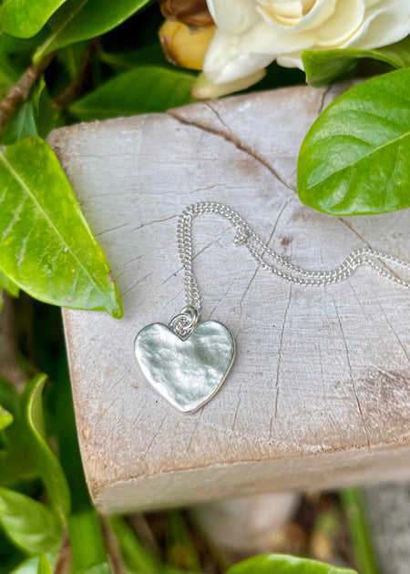 Hammered Sterling Silver Heart Necklace – Textured Pendant on Silver Chain - Kathy Sayce Jewellery