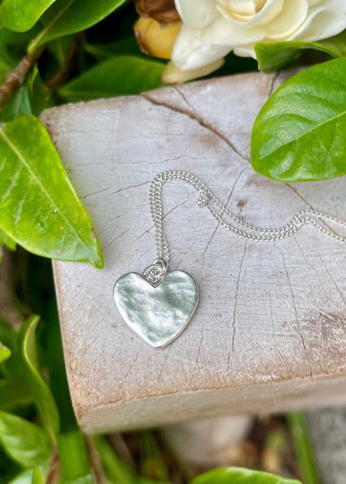 Hammered Sterling Silver Heart Necklace – Textured Pendant on Silver Chain - Kathy Sayce Jewellery