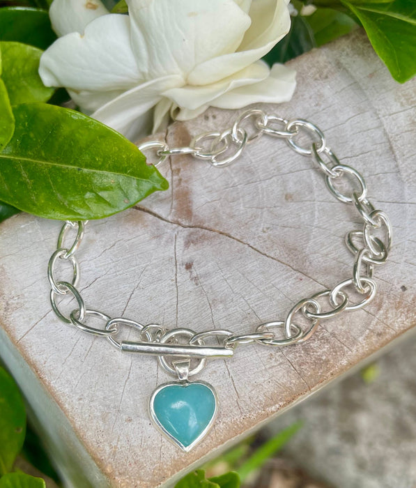 Handcrafted Aventurine Heart Charm Bracelet - Sterling Silver Chain Jewellery - Kathy Sayce Jewellery
