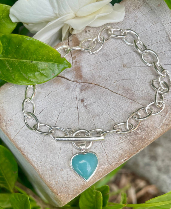 Handcrafted Aventurine Heart Charm Bracelet - Sterling Silver Chain Jewellery - Kathy Sayce Jewellery