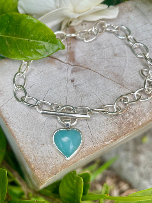 Handcrafted Aventurine Heart Charm Bracelet - Sterling Silver Chain Jewellery - Kathy Sayce Jewellery