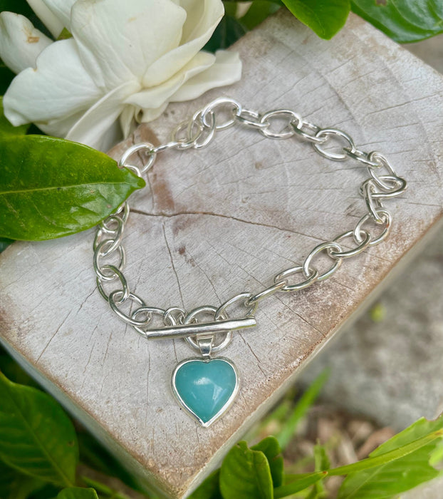 Handcrafted Aventurine Heart Charm Bracelet - Sterling Silver Chain Jewellery - Kathy Sayce Jewellery