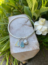 Handmade Sterling Silver Bangle - Raw Apatite, Upcycled Plate and Freshwater Pearl Charms - Kathy Sayce Jewellery