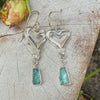 Heart Earrings with Raw Blue Apatite - Sterling Silver Heart Earrings - Kathy Sayce Jewellery