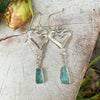 Heart Earrings with Raw Blue Apatite - Sterling Silver Heart Earrings - Kathy Sayce Jewellery