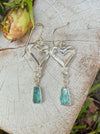 Heart Earrings with Raw Blue Apatite - Sterling Silver Heart Earrings - Kathy Sayce Jewellery