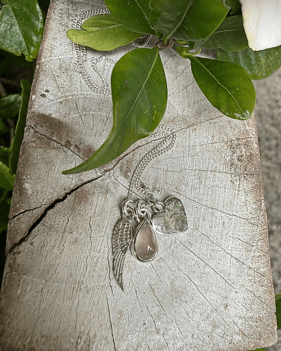 Hearts and Angels Necklace - Silver Heart & Rose Quartz Cluster Pendant - Kathy Sayce Jewellery