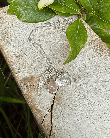 Hearts and Angels Necklace - Silver Heart & Rose Quartz Cluster Pendant - Kathy Sayce Jewellery