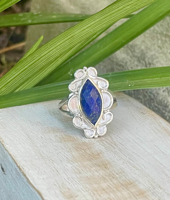 Lapis Lazuli Statement Ring – Sterling Silver Split Band Gemstone Ring - Kathy Sayce Jewellery