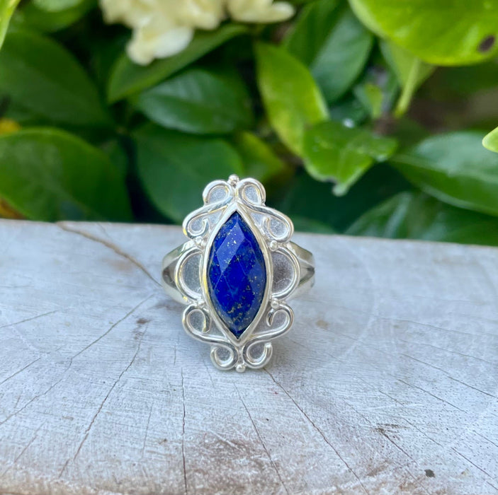 Lapis Lazuli Statement Ring – Sterling Silver Split Band Gemstone Ring - Kathy Sayce Jewellery