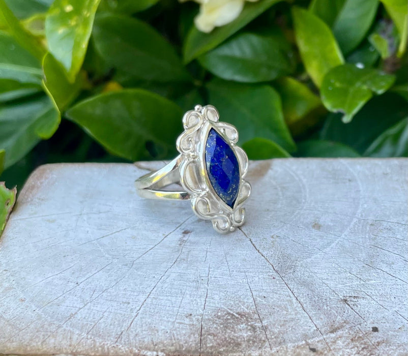 Lapis Lazuli Statement Ring – Sterling Silver Split Band Gemstone Ring - Kathy Sayce Jewellery