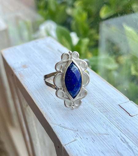 Lapis Lazuli Statement Ring – Sterling Silver Split Band Gemstone Ring - Kathy Sayce Jewellery