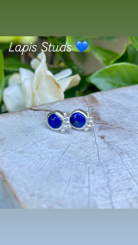 Lapis Lazuli Stud Earrings – Sterling Silver Round Gemstone Earrings - Kathy Sayce Jewellery