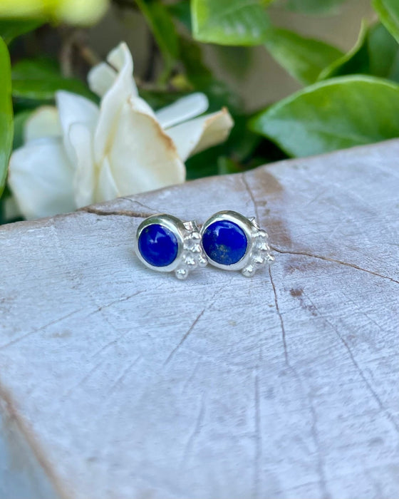 Lapis Lazuli Stud Earrings – Sterling Silver Round Gemstone Earrings - Kathy Sayce Jewellery