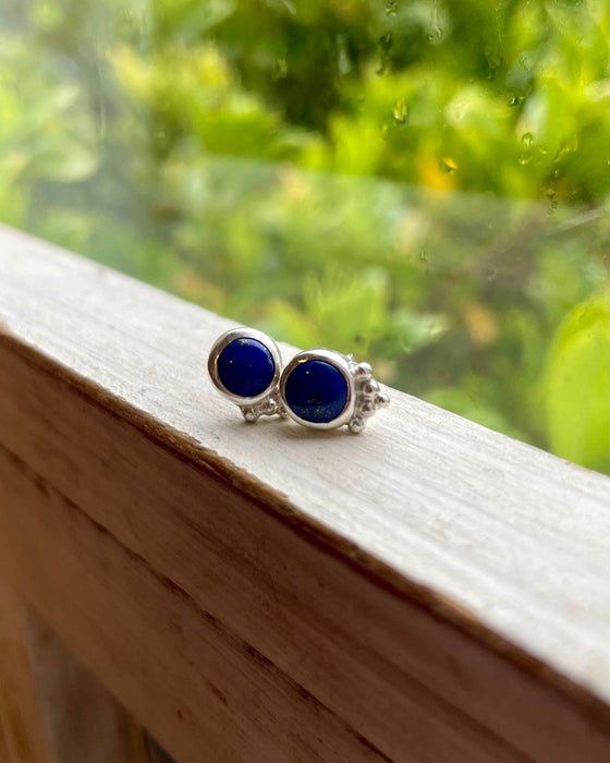 Lapis Lazuli Stud Earrings – Sterling Silver Round Gemstone Earrings - Kathy Sayce Jewellery